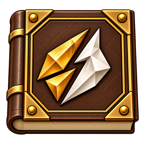 StormTome's short ornamental logo, a compact leather book bearing the fractured emblem